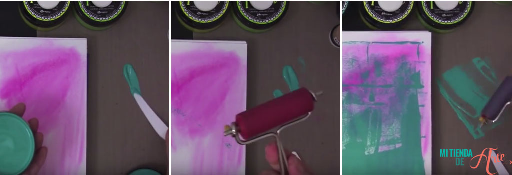 utiliser un rouleau avec dylusions paint, craftelier